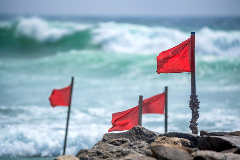 Red,Warning,Flag,On,Beach